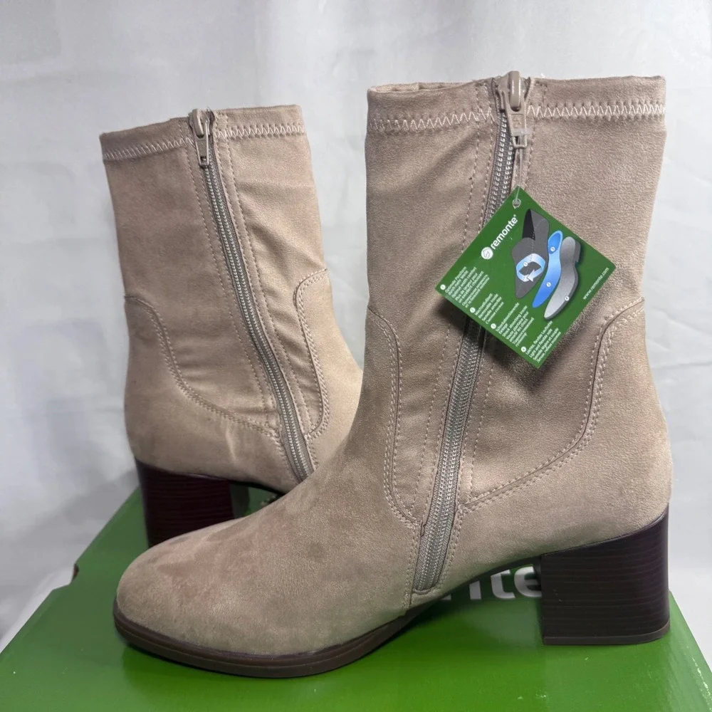 New‎ Remonte Gwyneth 70 Beige Suede Leather Block Heel Ankle Boots Women Size 10